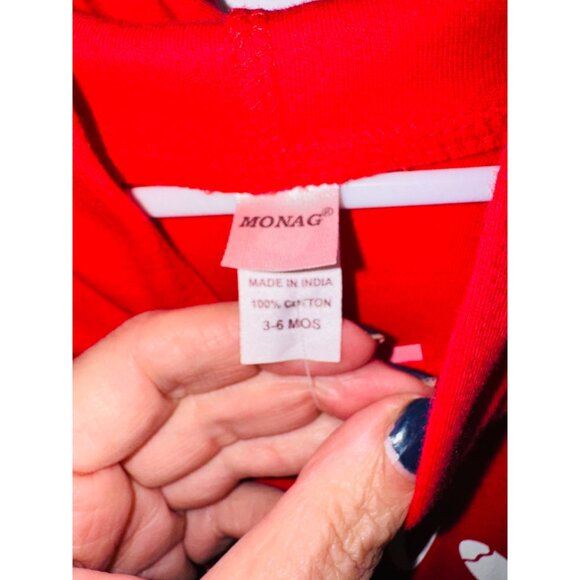 NWT Red Infant Hooded Christmas Gown 3-6 Mos Monag Cotton Sustainable Organic - Picture 3 of 7